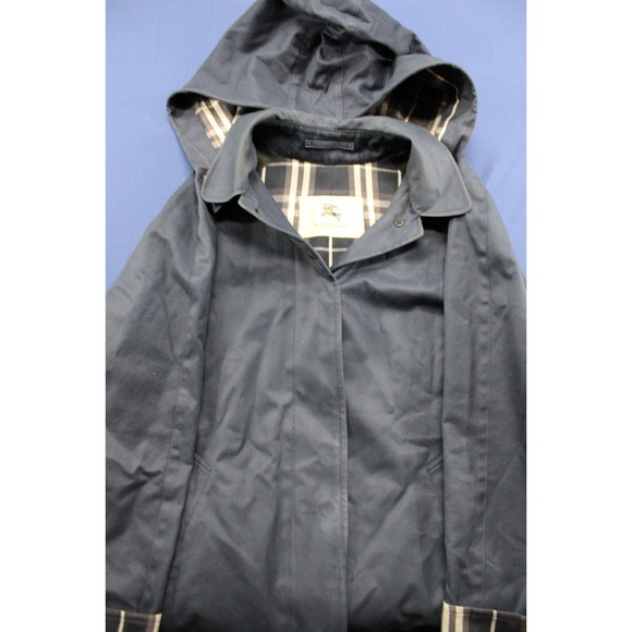 Burberry London Women Coat Carmen Trench Coat Size 12R Plaid Lining USA Navy - Picture 2 of 10